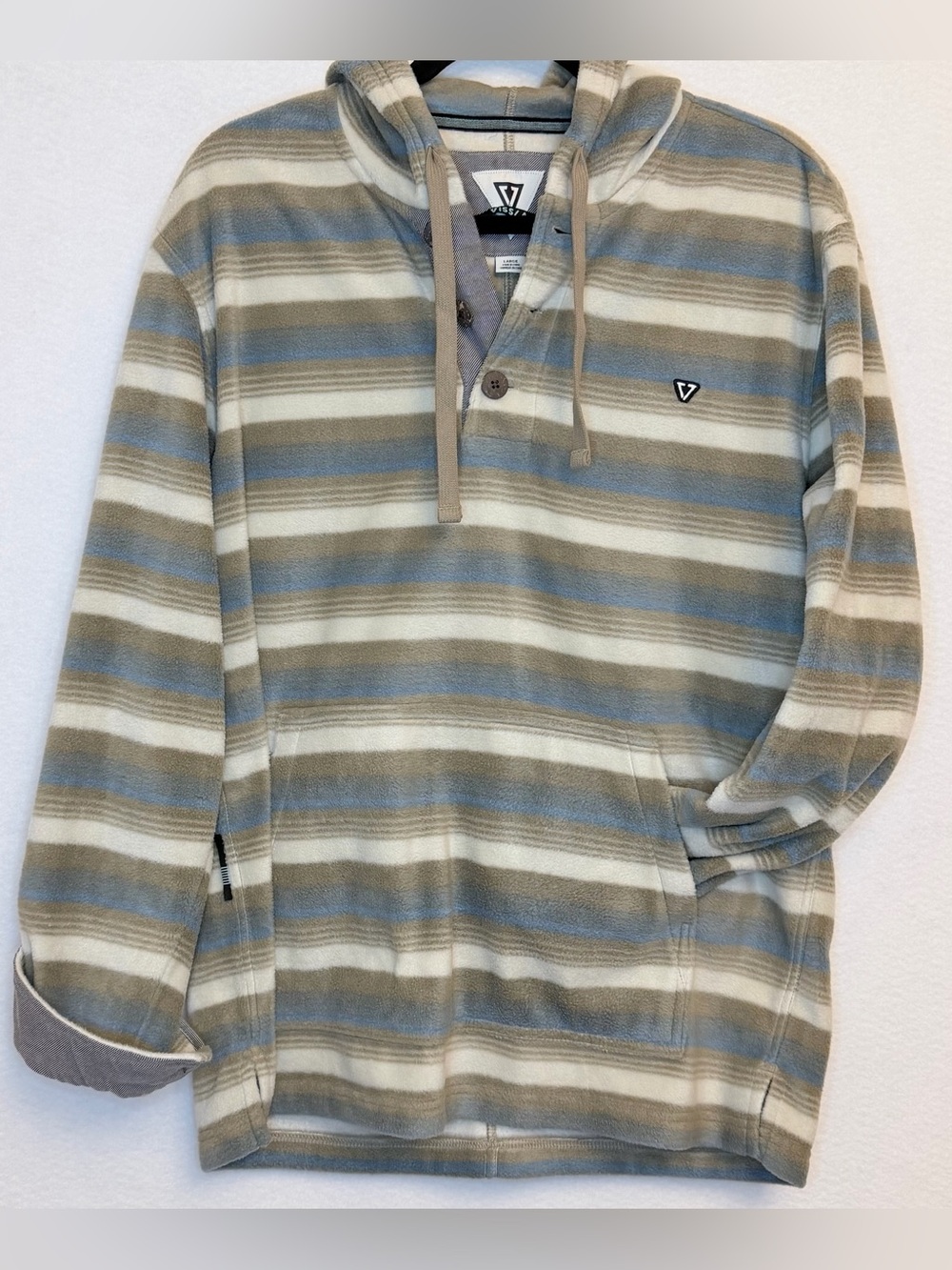 VISSLA Striped Hooded Pullover Shirt - Blue, Tan, Cream